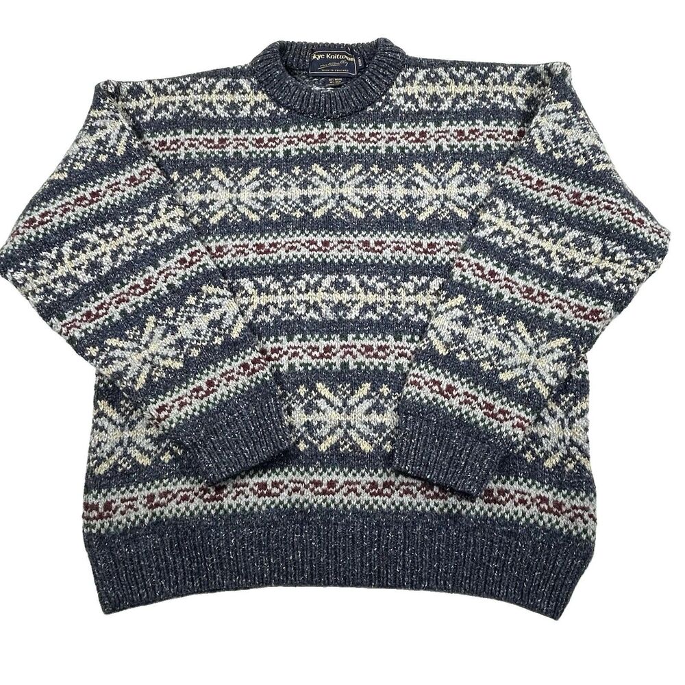 Skye Knitwear Sweater Wool Silk Large Nordic Fair Isle Ski Resort Cabin Core